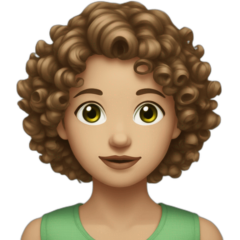 portrait of midle easten curly girl with brown hair and green eyes emoji