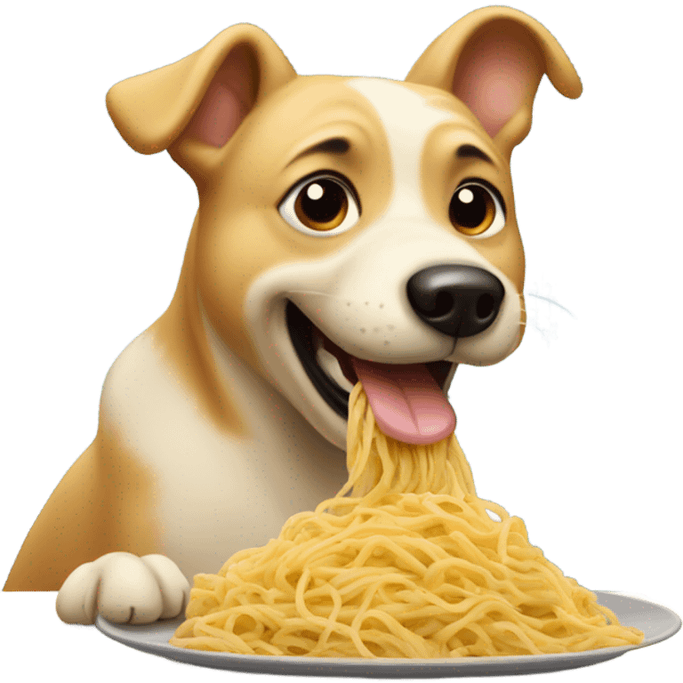 Dog eating pasta with big lashes and glossed lips emoji