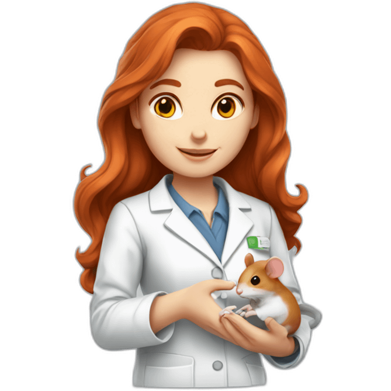 Redhead long hair scientist holding mouse on her hand emoji