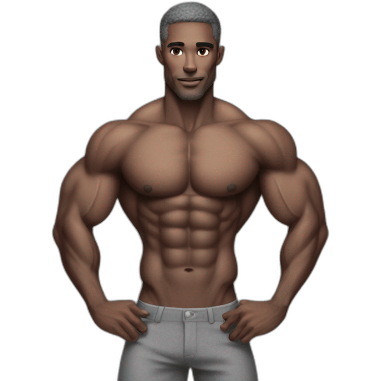 Buff skinny man with gray skin posing for Instagram fitness model emoji