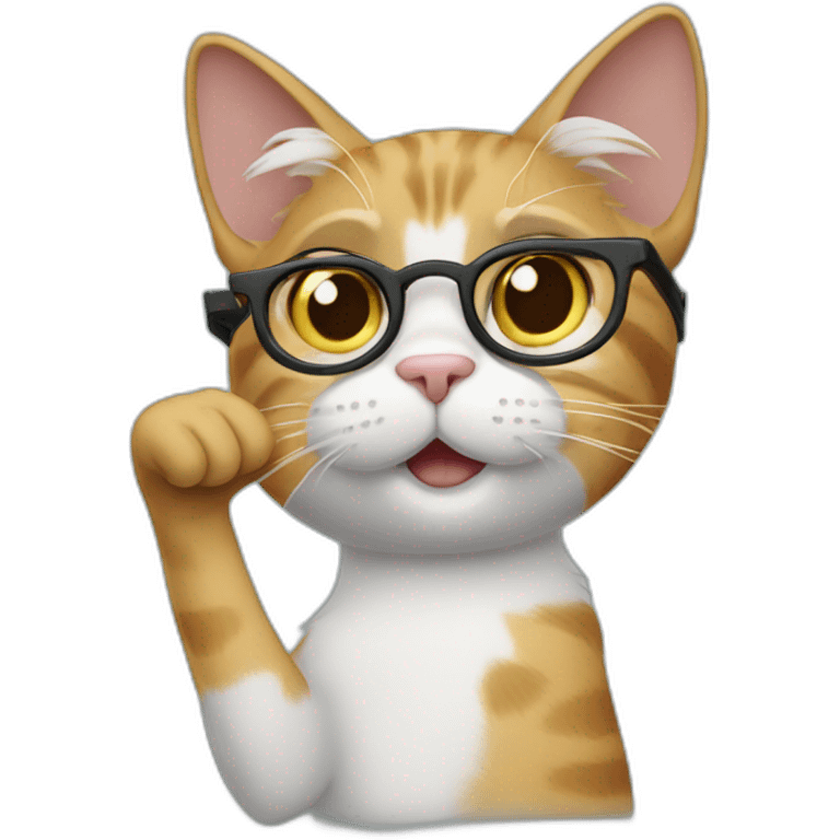 cat with nerd glasses and finger pointed up emoji