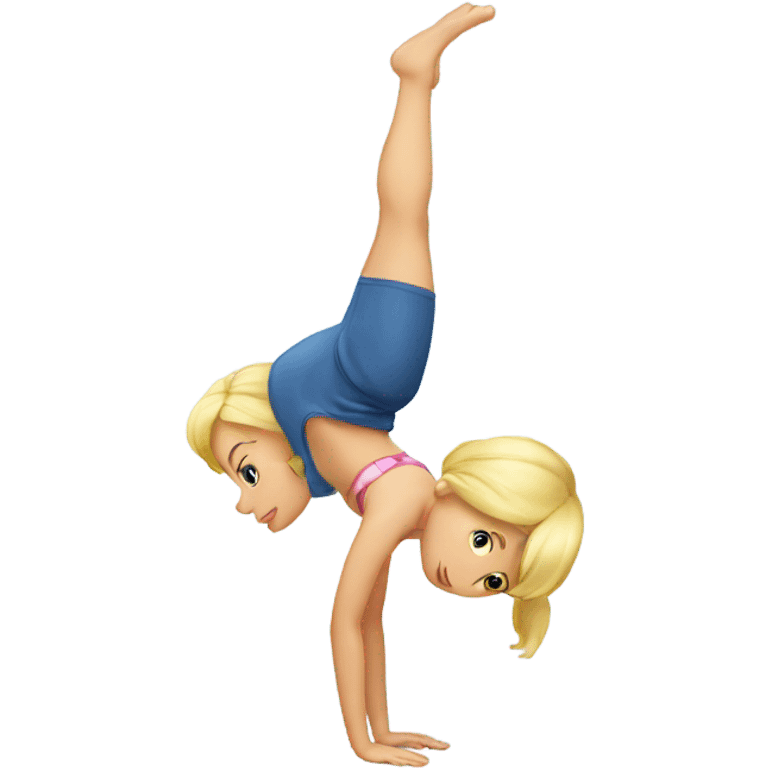 A blond girl who is doing a handstand emoji