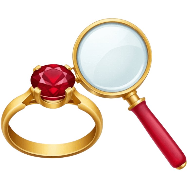 Jewelry art icon, a ring with a ruby, magnifying glass, and pliers, minimalistic style, clean lines, transparent background. emoji