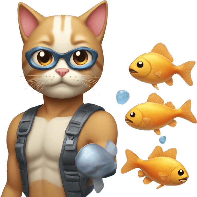 Cat with muscles and a fish pet  emoji