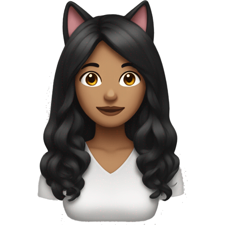 woman with long black hair and cat ears emoji