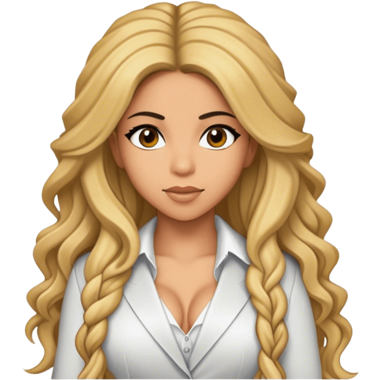 Cinematic Realistic portrait of Shakira, shown as a dynamic pop icon with expressive features and detailed modern attire, illuminated by vibrant, energetic lighting that highlights her global influence emoji