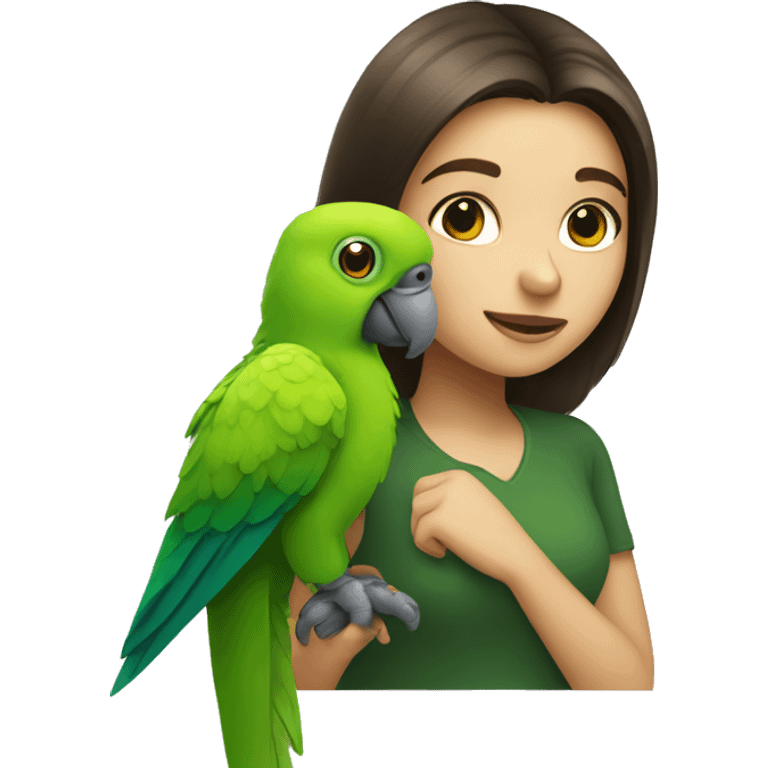 Green parrot with brunette girl emoji