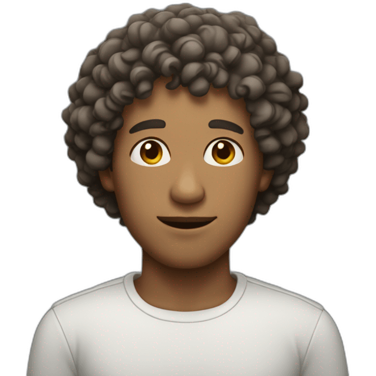 man with curly hair with a lid on his head emoji