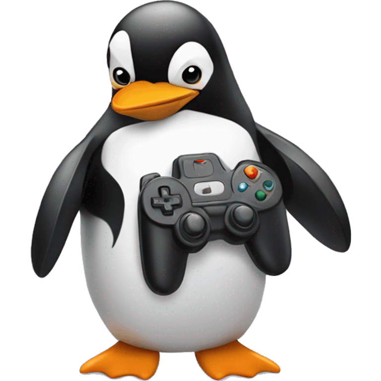 penguin holding videogame controller emoji