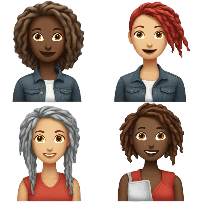 Two female besties, one with gray locs, one with red locs antiquing  emoji