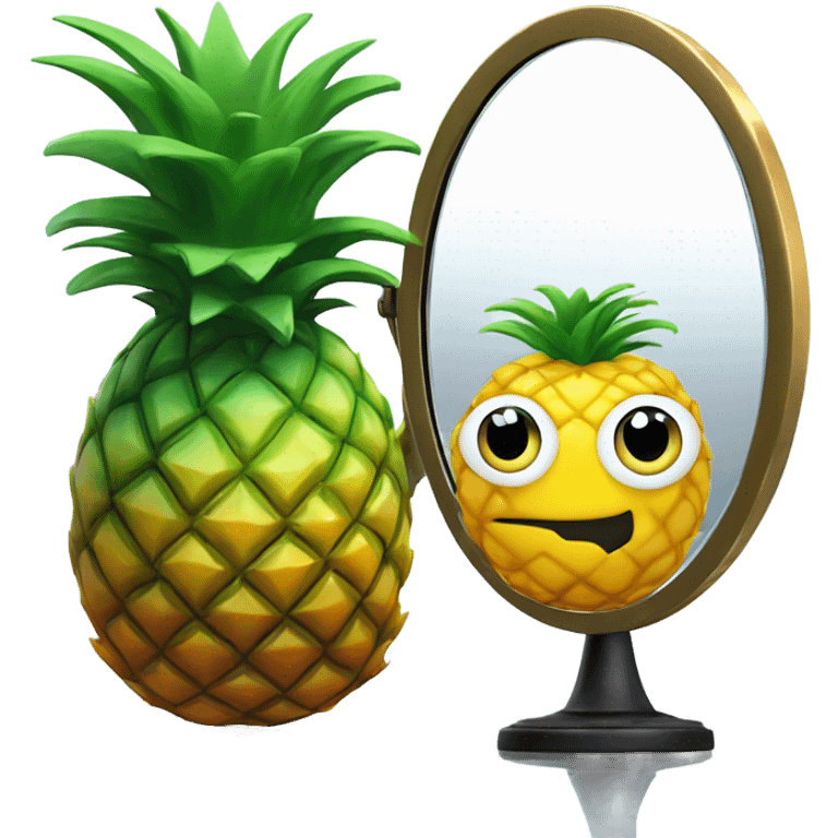 3D elegant pineapple🍍  with big shiny eyes 👀 pineapple holds mirror with its reflection 🪞🍍 emoji