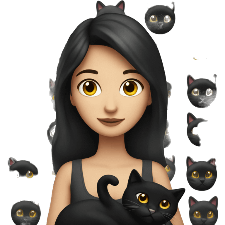 Pretty brunette woman holding Black cat emoji