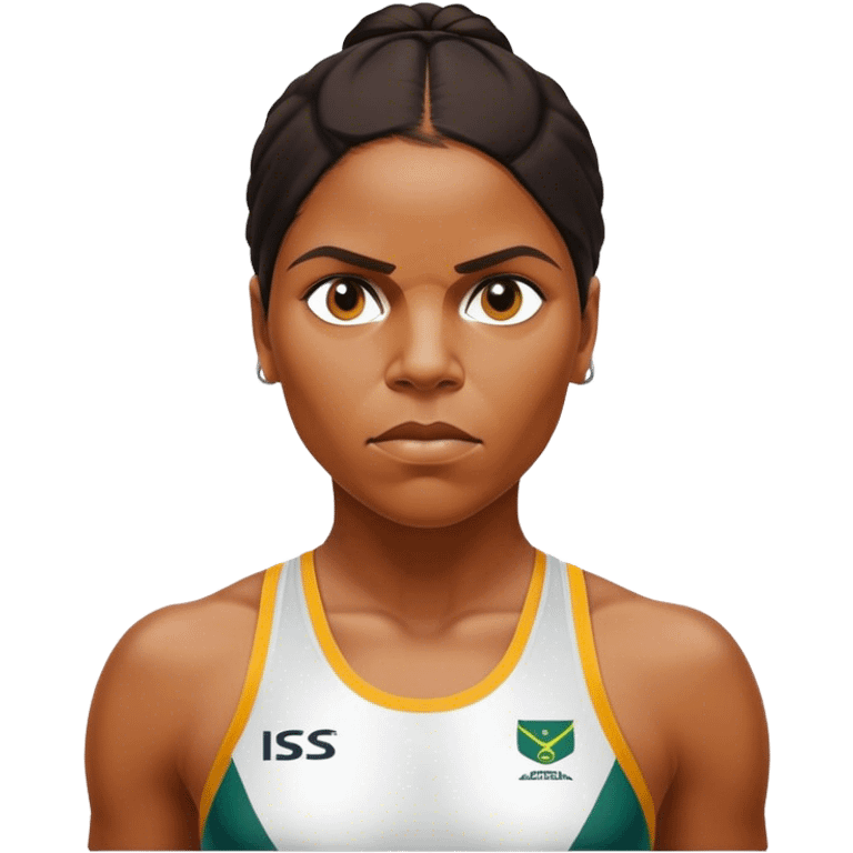 Cinematic Realistic portrait of Cathy Freeman, shown as an iconic Australian athlete with a focused, determined expression and modern athletic attire accented with subtle native motifs, rendered in dynamic, vibrant lighting emoji