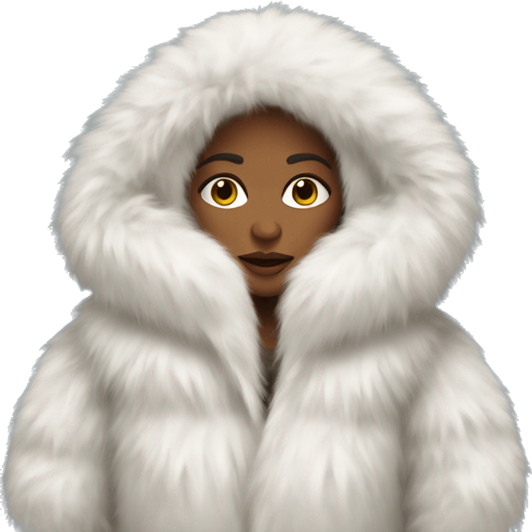 White woman in giant fur coat emoji