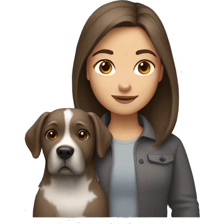 Brown hair girl with big grey dog  emoji