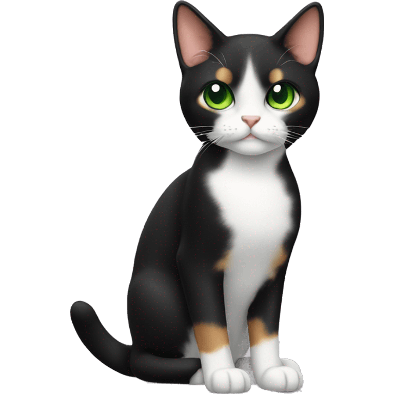 calico cat that looks like a black tuxedo with green eyes emoji