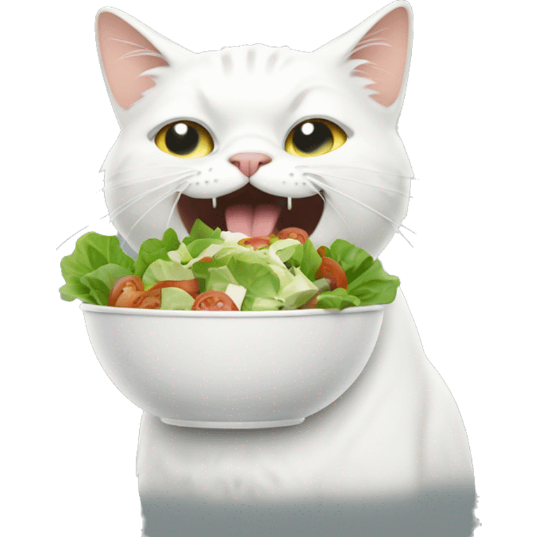 disgusted white cat eating a salad emoji