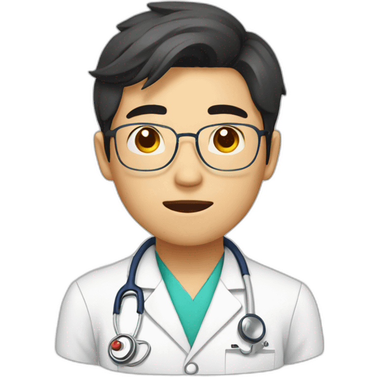 Asian tired young doctor emoji