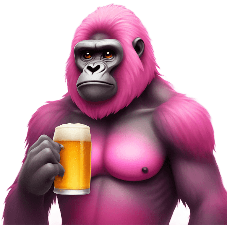 Pink ombre gorilla with large chest drinking a beer emoji