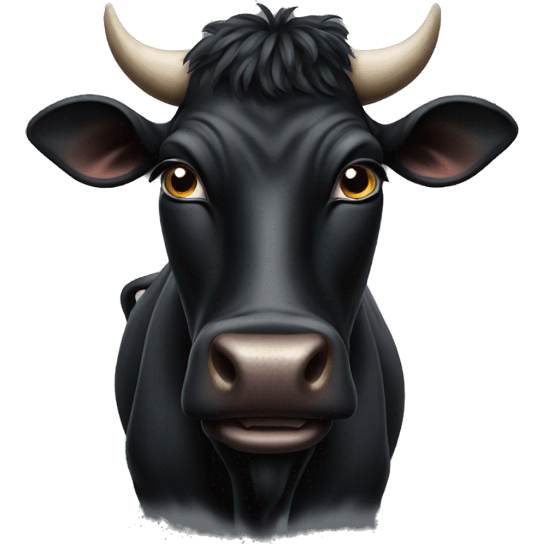 A black cow with a fierce face emoji