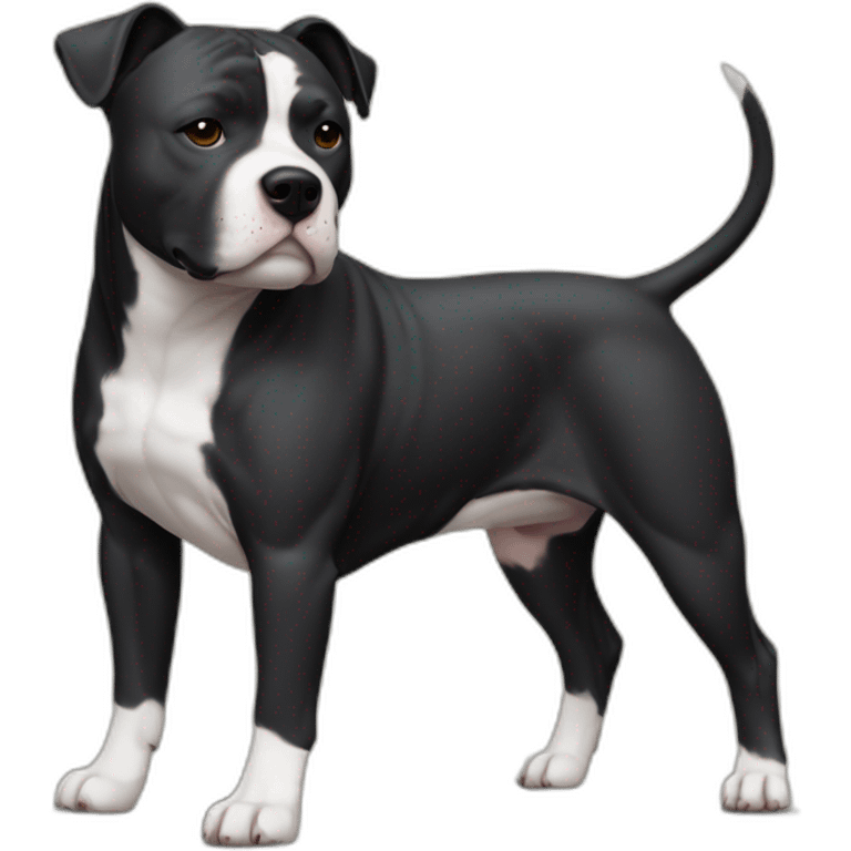 The Staffordshire Bull Terrier has a short, smooth coat and a muscular body, black and whayt color emoji