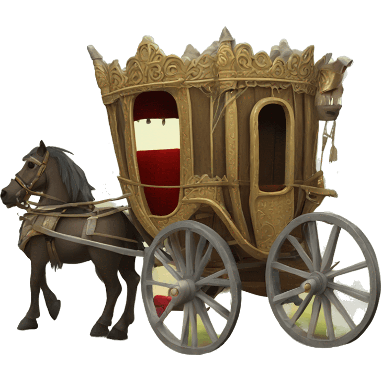 medival wodden horse carriage full of medival things without a horse emoji