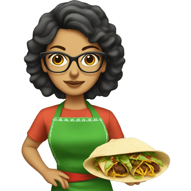 mexican lady green apron  with glasses cooking tacos emoji