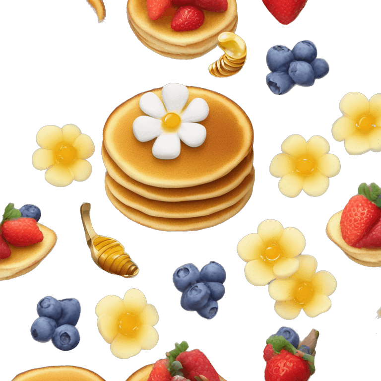 Pan cake with fresh fruits and flowers and honey emoji