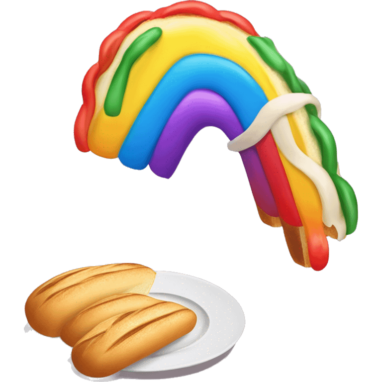 rainbow bagguette bread, and plate of fettuccine emoji