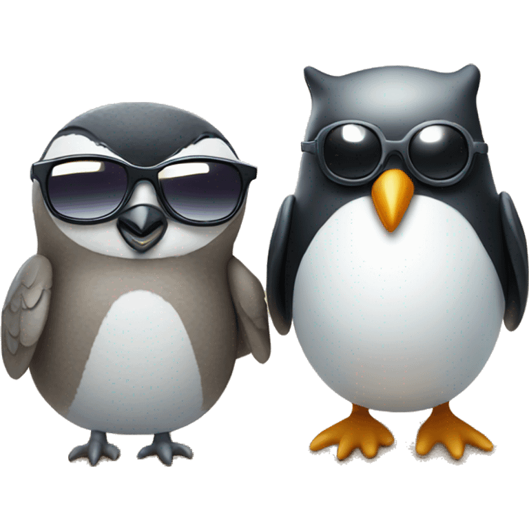 owl and penguin at the beach wearing sunglasses emoji