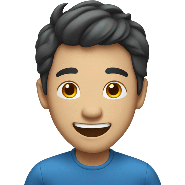 Asian man laughing, blue cloth, big smile, young hair style emoji