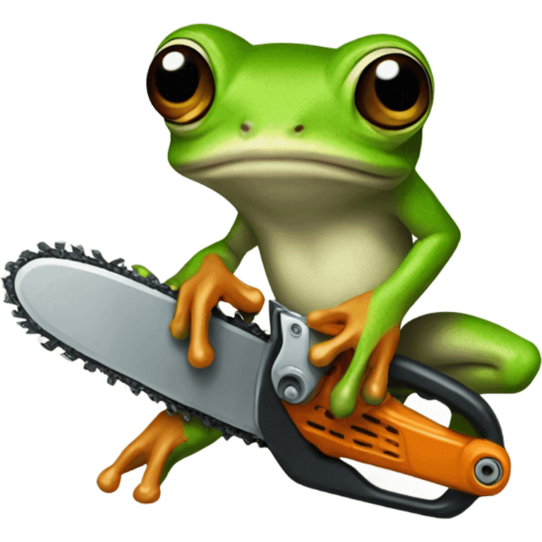 Tree frog holding chainsaw  emoji