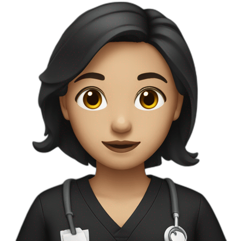 girl with middle part and dark brown hair in black scrubs emoji