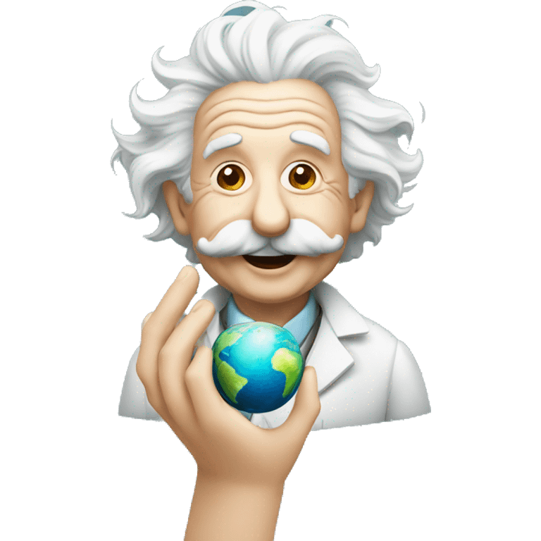 happy albert einstein holding earth in one hand in another test tube emoji