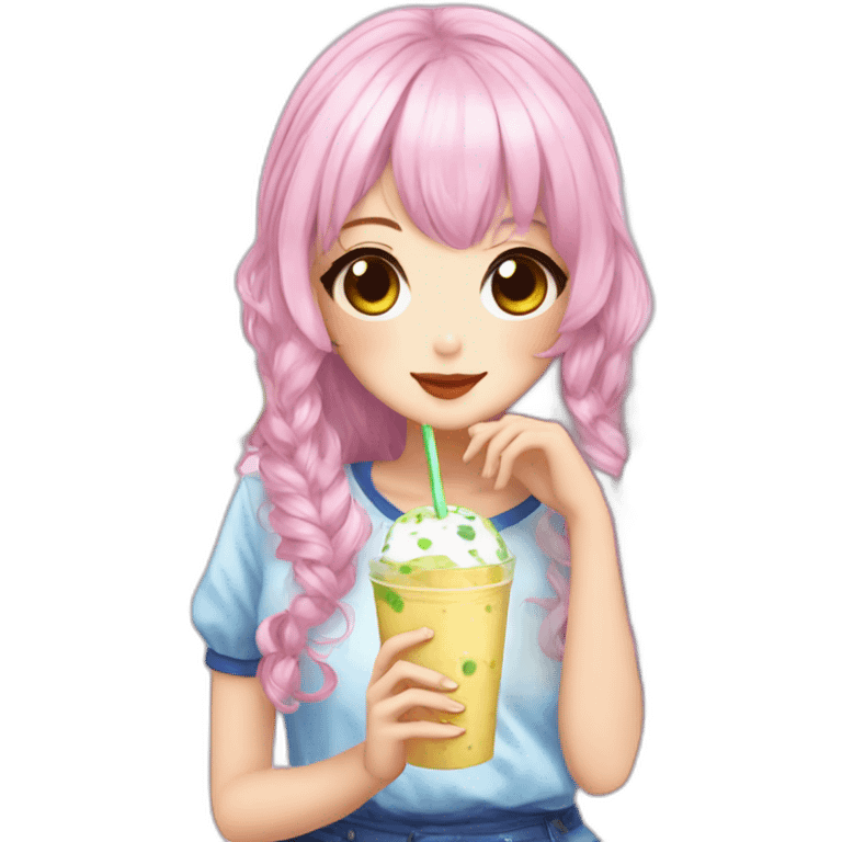 Fish smoothie girl in gyaru style emoji