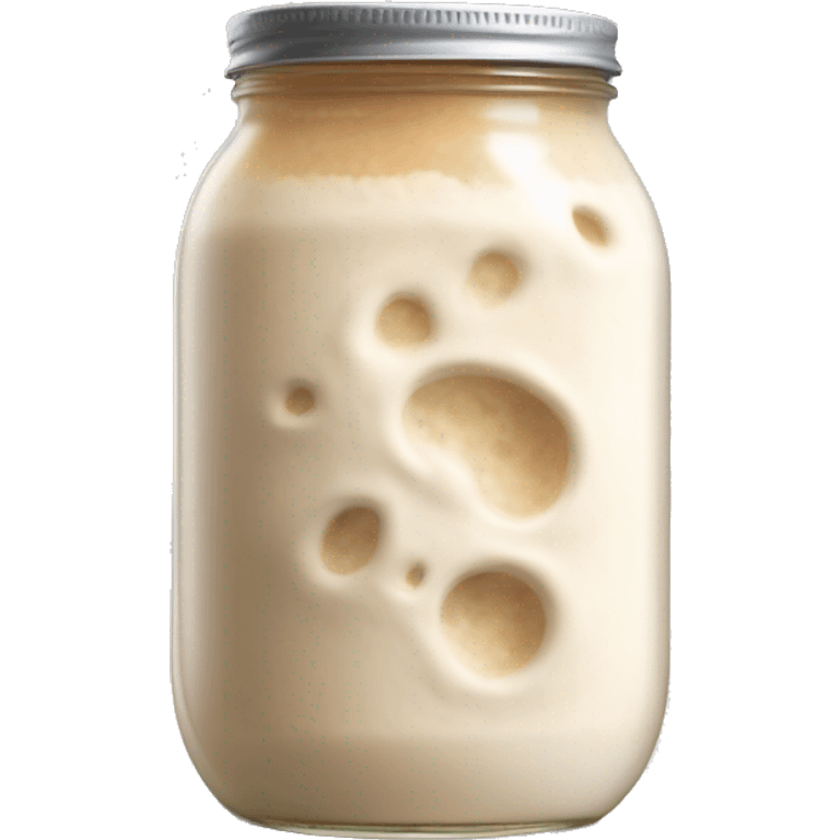 Bubbly Sourdough starter in a jar slightly overflowing down the side emoji