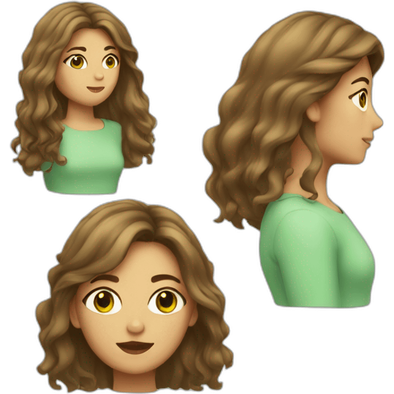 woman, long hair, one eye brown, one eye green emoji