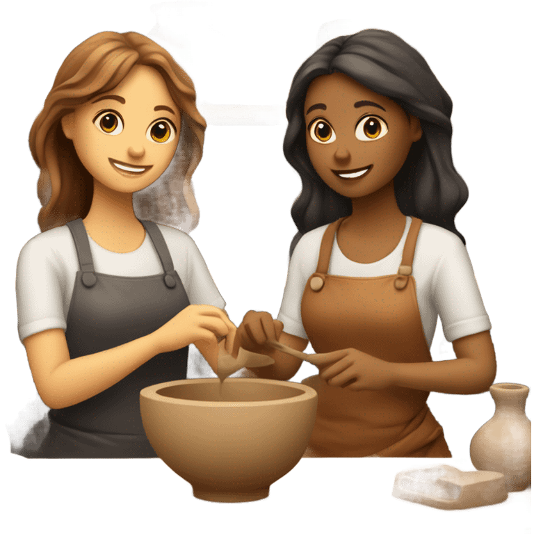 2 girls at a pottery class emoji