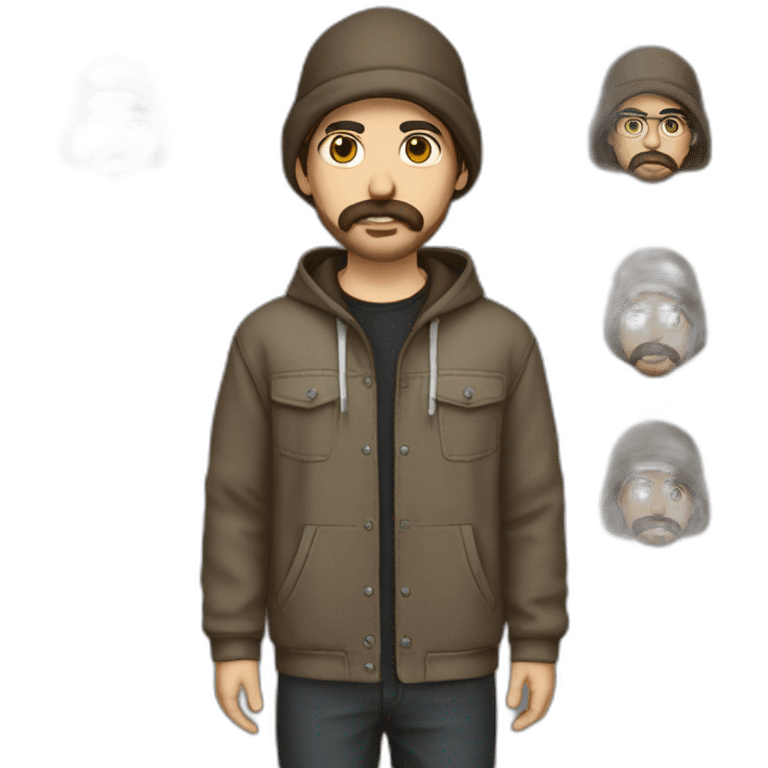 it nerd hoodie fishing beanie and mustache and beard brown hair emoji