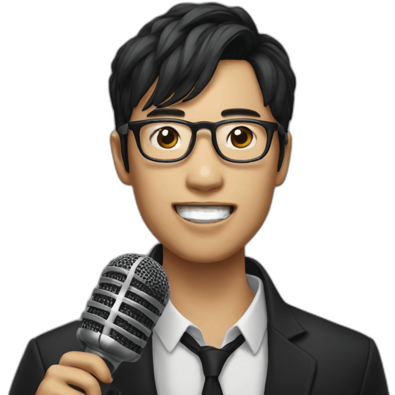 Vocalist with glasses and microphone asian emoji