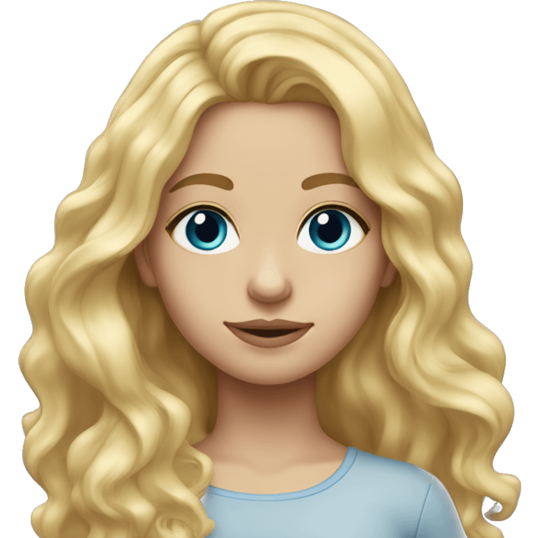 blonde long wavy hair middle part girl blue eyes  emoji