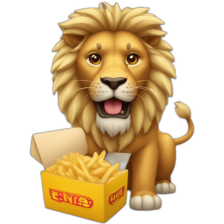 León con una caja de papas fritas emoji