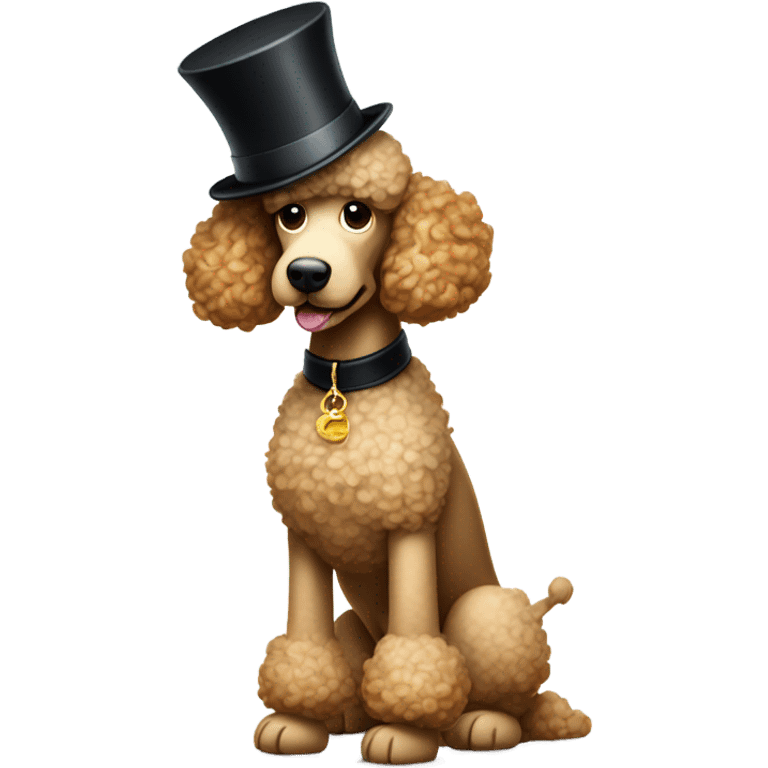 Regal standard poodle with top hat and cane standing on two legs emoji