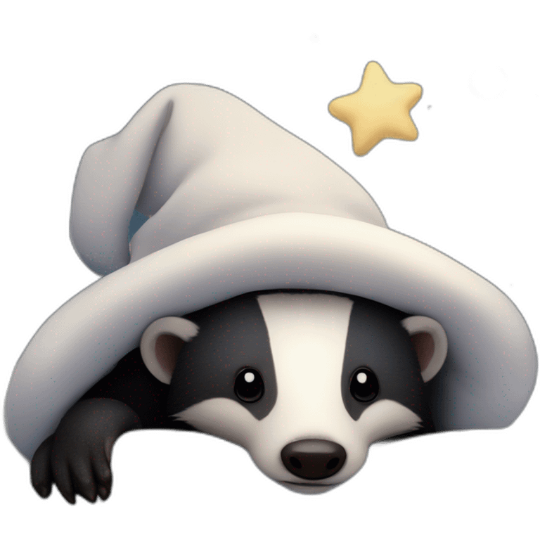 Badger with a nightcap on in a bed with sky full of stars emoji