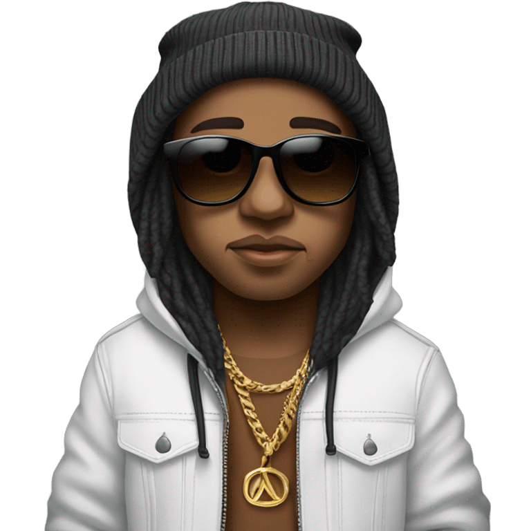 Rapper babytron with long hair, Cartier sunglasses, and a beanie  emoji