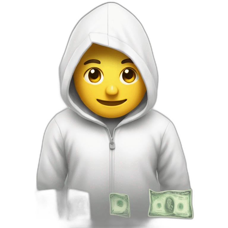 developer using white hoodie counting money iridescent-light emoji