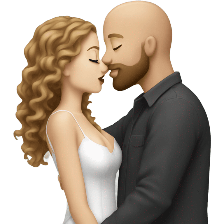 bald bearded guy kiss-kiss long curly brown hair white girl emoji