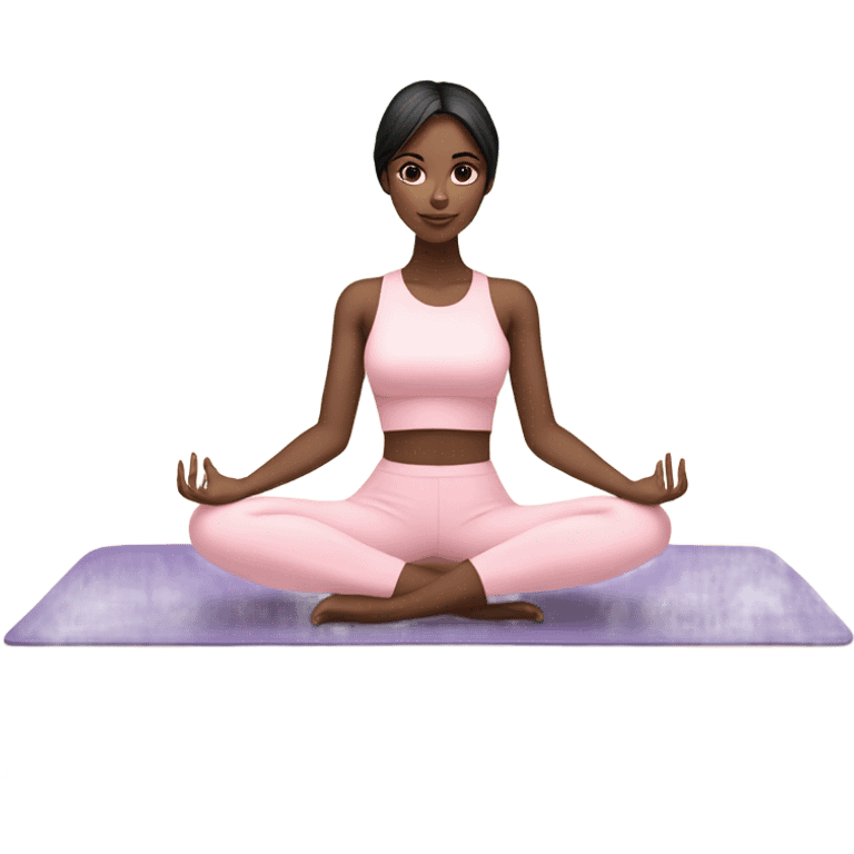 Fair skin, black hair yoga beautiful girl in light pink clothes sitting on a yoga mat emoji