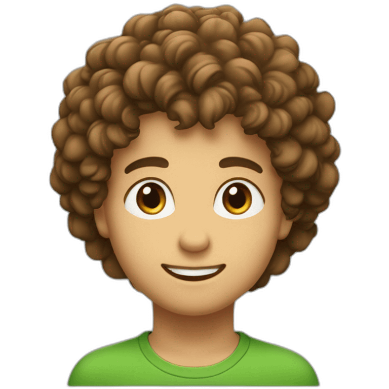 Garçon cheveux bouclés pas trop de volume avec la couleur brun et les yeux verts emoji