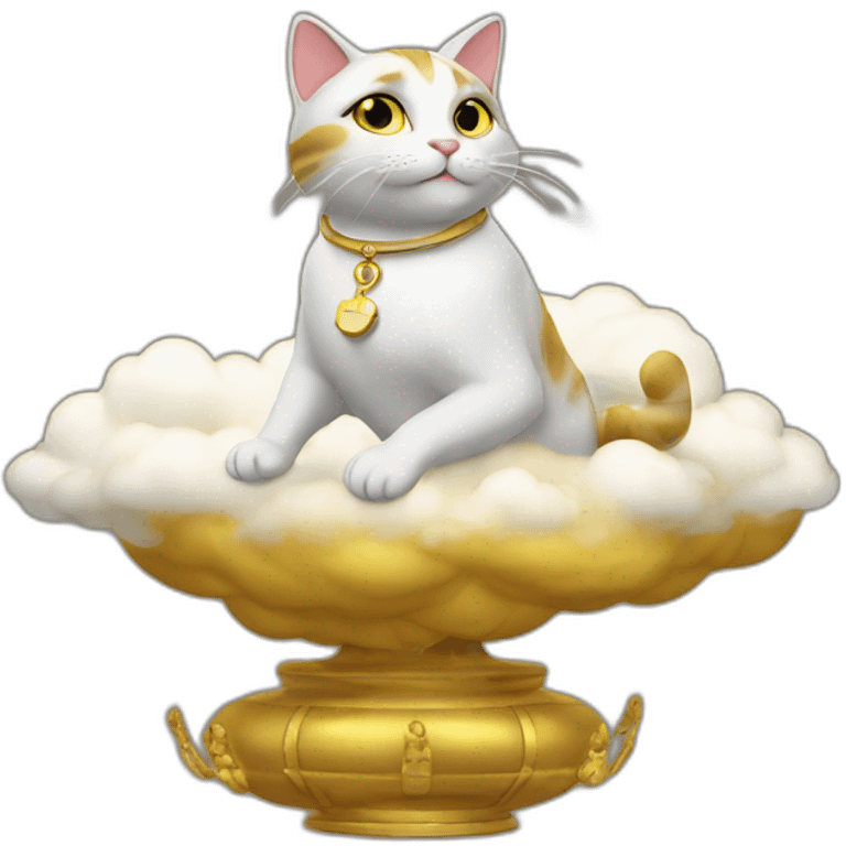 cat secretary sitting on top of the gold cloud emoji